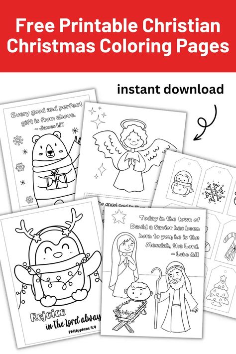 Download your copy of these free printable Christian Christmas coloring pages to use during Advent or Christmas this year. Perfect for church, Sunday school, the classroom, or home. These coloring sheets will keep kids busy and make adorable decorations for your fridge or your wall once colored. Includes Bible verse Christmas coloring pages and printable Christmas gift tags. Baby Jesus Coloring Pages Free Printable, Christian Christmas Coloring Pages Free, Christmas Activities For Kids Church, Free Christian Christmas Printables, Christmas Stories For Kids Printable, Christmas Story For Kids Sunday School, Advent Coloring Pages Free Printable, Christmas Activity Sheets Free Printable, Free Printable Christian Coloring Pages