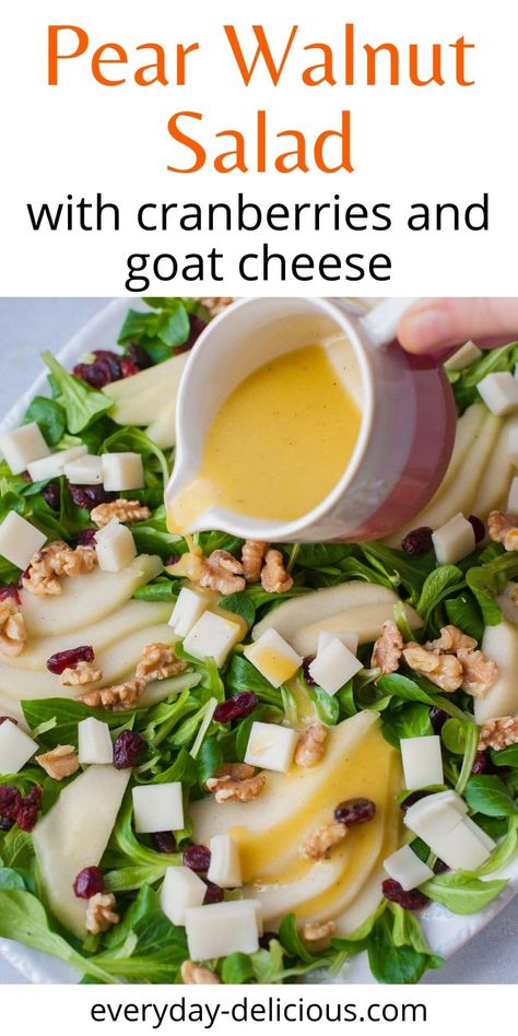 Apple Walnut Goat Cheese Salad, Pear Walnut Goat Cheese Salad, Pear And Walnut Salad Recipes, Pear Walnut Salad Recipes, Pear Cranberry Salad, Pear And Goat Cheese Salad, Fresh Pear Salad Recipes, Salad With Pears And Goat Cheese, Canned Pear Salad Recipes