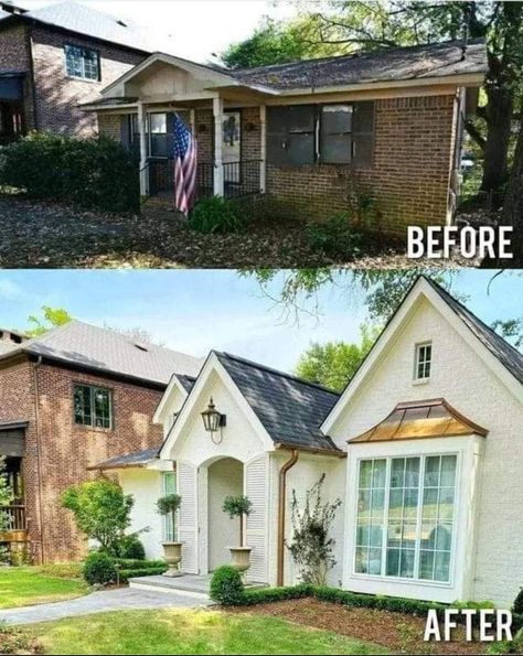 1950 Ranch House Exterior, Ranch House Exterior Makeover, Cottage Elevation, Addition Over Garage, Exterior Remodel Before And After, Ranch Exterior Remodel, Facade Makeover, Tiny House Construction, Exterior Cottage