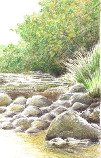 Color Pencil Art Landscape, Colour Pencil Art Landscapes, Rock Drawing, Colored Pencil Artwork Ideas, Landscape Drawing Tutorial, Colored Pencil Art Projects, Color Pencil Sketch, Color Pencil Illustration, Landscape Rock