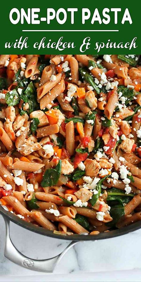 Wheat Pasta Recipes Healthy, Pasta Recipe With Chicken, Wheat Pasta Recipes, Spinach Healthy, Pasta With Chicken, Healthy Chicken Pasta, One Pot Pasta Recipes, Chicken Spinach, Chicken And Spinach