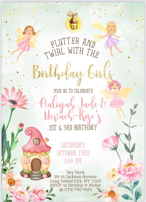 Fairy Garden Birthday Party Invitations, Fairy Birthday Invite, Fairy Birthday Invitations Template, Fairy Theme Birthday Invitation Card, Fairy Garden Birthday Invitation, Fairy Party Invitations, Enchanted Four-est Party Invitations, Fairy Princess Birthday, Baby Girl Party Ideas