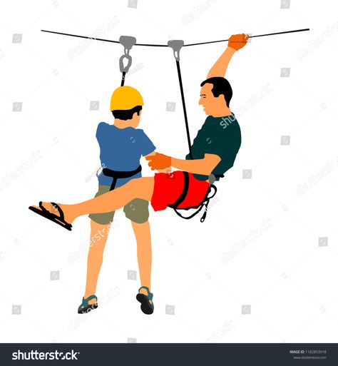 Extreme sportsman took down with rope. Man climbing vector illustration, isolated. Sport weekend zipline action in adventure park. Ropeway for fun, team building. Rescue mission. Instructor helps boy. #Ad , #ad, #isolated#illustration#Sport#zipline Adventure Park, Team Building, Stock Vector, Craft Projects, Vector Illustration, Royalty Free Stock Photos, Royalty, Royalty Free, Stock Images