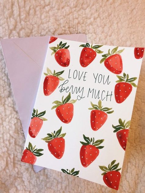 Berry Bouquet Greeting Card Strawberry Cards Handmade, Valentine Watercolor Cards Watercolour, Watercolor Greeting Cards Handmade, Homemade Watercolor Cards, Cute Watercolor Cards, Watercolour Cards Ideas, Water Colour Cards, Watercolor Card Ideas, Watercolor Cards Ideas