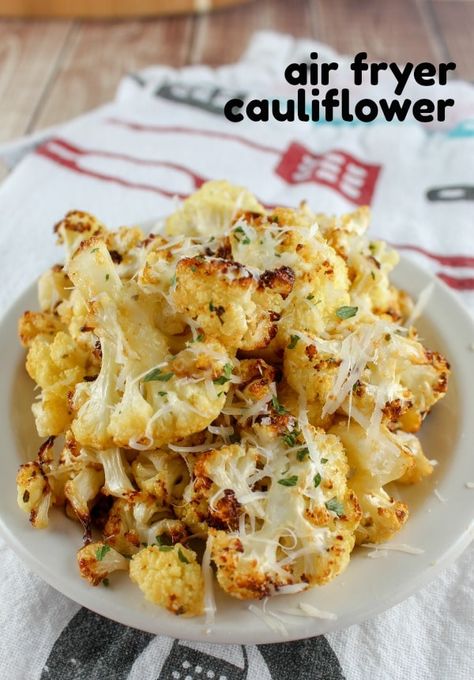 Cauliflower In Ninja Foodi, Cauliflower Air Fyer, Air Frying Cauliflower, Long Potato Crunchy Fries, Ninja Foodi Cauliflower Recipes, Ninja Cauliflower Recipes, Air Fryer Roasted Cauliflower Recipes, Califlower Recipes Air Fry, Air Fry Cauliflower Recipes