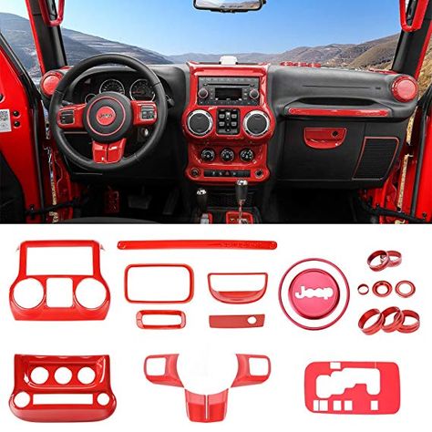 RT-TCZ Full Set Interior Decoration Trim Kit，Trim For Jeep Wrangler JK JKU 2011-2017 4 Door (Red 21PCS) Red Jeep Wrangler, Jeep Wrangler Interior, 4 Door Jeep Wrangler, Red Jeep, 2015 Jeep Renegade, Jeep Wrangler Accessories, Wrangler Accessories, 2017 Jeep Wrangler, Jeep Jk