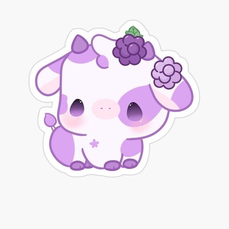 Cow Kawaii, Animated Cow, Cow Cute, Cow Drawing, Cute Easy Doodles, Purple Cow, Kawaii Sticker, Dolls Diy