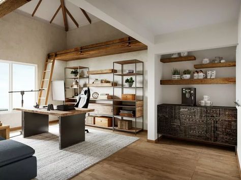 Before & After: His and Hers Home Office Design - Decorilla His And Hers Home Office, Industrial Home Office, White Kitchen Rustic, Glamorous Interior Design, Interior Design Styles Quiz, Industrial Style Interior, Interior Design Help, Style Salon, Rustic Industrial Decor