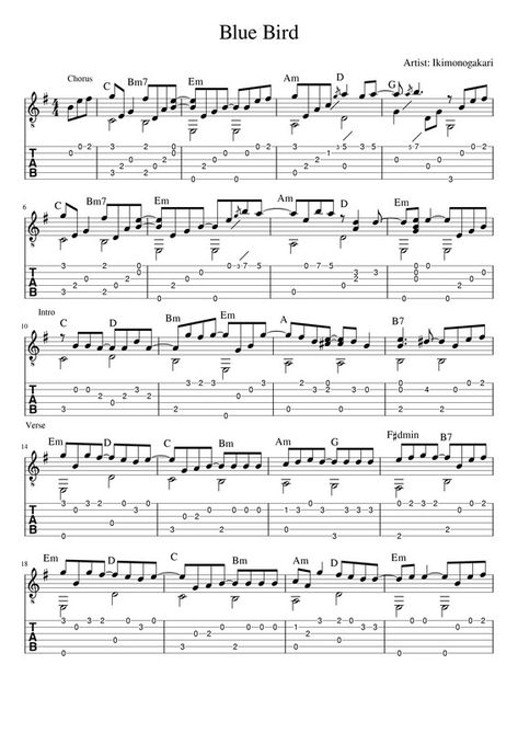 Fingerstyle Guitar Tabs, Blue Bird Naruto, Guitar Tabs Acoustic, Guitar Tablature, Guitar Tabs For Beginners, Finger Style, Easy Guitar Tabs, Music Theory Guitar, Guitar Notes