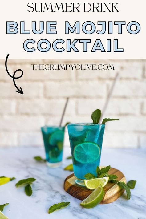 Are you after a new take on a mojito recipe? looking for a quick summer drink recipe that will be a hit with your guests? This blue mojito recipe is surely eye-catching and the perfect refreshing cocktail recipe for summer. A combination of lime and mint for a refreshing drink recipe you can't get enough of. Grab the full recipe for this easy cocktail now on the blog! Blue Mojito Recipe, Blue Mojito, Mojito Glass, Summer Drink Recipe, Mint Drink, Soda Syrup, Recipe For Summer, Fun Summer Drinks, Easy Cocktail