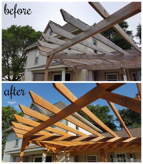 Staining and sealing your pergola makes SUCH a big difference! And it's not as much work as you might think. {Reality Daydream} Pergola Stain Color Ideas, Pergola Colors Ideas, Cheap Pergola, Wood Pergola, Aluminum Pergola, Pergola Canopy, Diy Outdoor Decor, Spray Tan, Pergola Kits