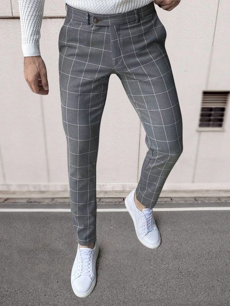 Men's Plaid Printed Suit Pants Dark Grey    Fabric Plaid  Slight Stretch  Men Clothing, size features are:Bust: ,Length: ,Sleeve Length: Grey Check Pants Men, Check Pants Outfit Men, Check Pants Outfit, Plaid Suit Men, Grey Pants Outfit, Printed Suit, Check Pants, Pants Outfit Men, Check Shirts