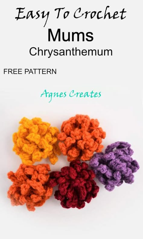 Easy Crochet Fall Wreath Free Pattern - Agnes Creates Crocheted Autumn Wreath, Crochet Thanksgiving Wreath, Crochet Mums Flower, Crochet Autumn Flowers, Crochet Fall Flowers Free Pattern, Crochet Flower Wreath Pattern Free, Crochet Fall Flowers, Crochet Fall Wreath, Crochet Flower Wreath