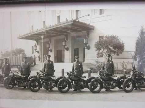 Oakland Police panoramic partial photo section 1. Motorcycle Types, Police Uniforms, Police Station, Police Cars, Police Department, Lamp Post, Vintage Antiques