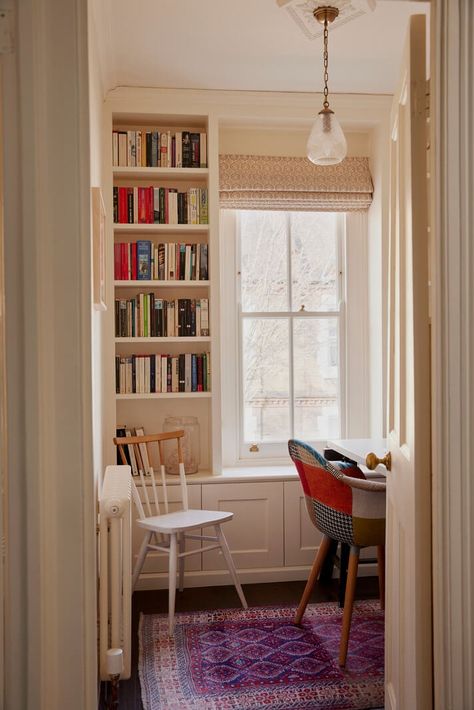 A London Maisonette with A Light Blue deVOL Kitchen 7 London Maisonette, Hearth Tiles, Cottage Loft, White Shutters, Devol Kitchens, Black Fireplace, Airbnb Design, Attic Space, Cast Iron Fireplace