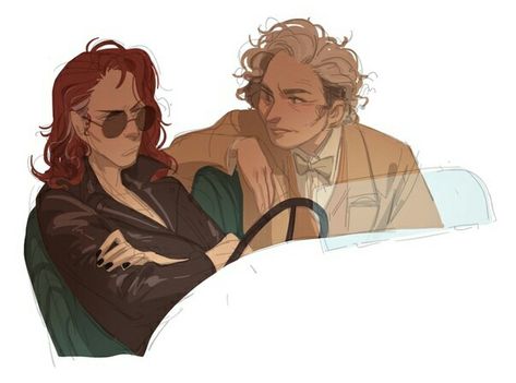 Female version by hatterstarts Fem Crowley, Ineffable Wives, Crowley Aziraphale, Number Nine, Good Omens Book, Terry Pratchett, Good Omens, Michael Sheen, Neil Gaiman