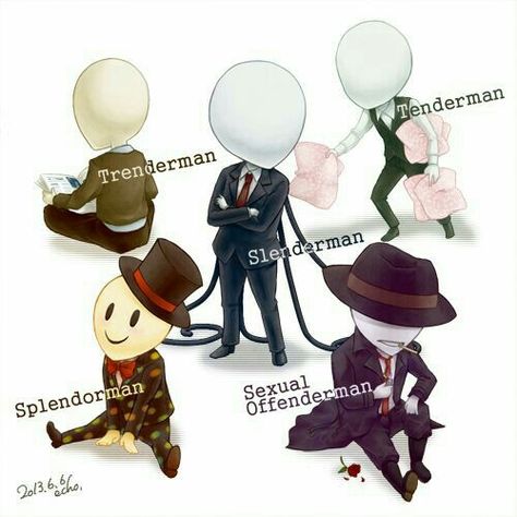 Slenderman, Sexual Offenderman, Trenderman, Splendorman, Tenderman, text, cute, chibi, family; Creepypasta Slenderman And His Brothers, Slenderman's Brothers, Slenderman Brothers, Slenderman Proxy, Slender Brothers, Creepypastas Ticci Toby, Creepypasta Slenderman, Scary Creepypasta, Creepypasta Proxy