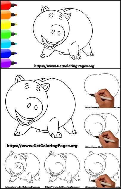 How to Draw Hamm from Toy Story Toy Story Pictures, Toy Story Coloring Pages, Story Drawing, Cartoon Style Drawing, Toy Story Characters, Marker Board, Hobbies To Try, Drawing Tutorials For Kids, Drawing Step