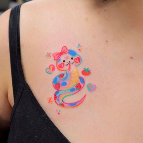 Pastel Tattoo, Small Colorful Tattoos, Care Bear Tattoos, Places For Tattoos, Bright Tattoos, Funky Tattoos, Kawaii Tattoo, Doodle Tattoo, Cute Little Tattoos