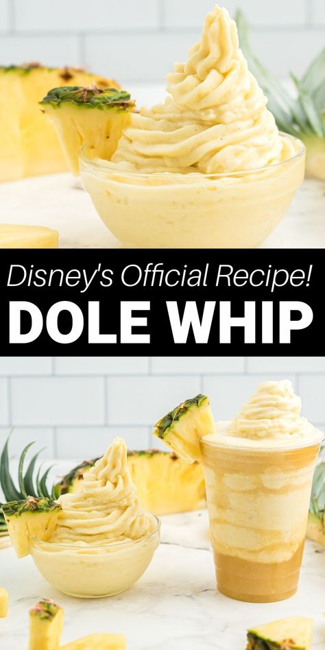 Pineapple Dole Whip Disneyland, Dolewhip Disneyland Recipe, Walt Disney Recipes, Disney Pineapple Whip Recipe, Mango Dole Whip Recipe, Dole Pineapple Whip Recipe, Homemade Dole Whip Recipe, Disney Food At Home, Disney Pineapple Dole Whip