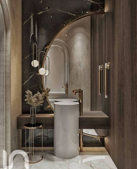 Luxury Powder Room Design Modern, Powder Room Ideas Modern Luxury, Luxury Powder Room, Modern Powder Rooms, Luxury Powder, Makeover Kitchen, Wallpaper Kitchen, Washbasin Design, Kitchen Designer