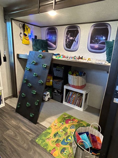 Lego loft, climbing wall, living in a camper with Kids. Extra play space! Loft Net, Living In A Camper, Climbing Wall Kids, Kid Diy, Loft Ideas, Camper Living, Climbing Wall, Play Space, Diy For Kids