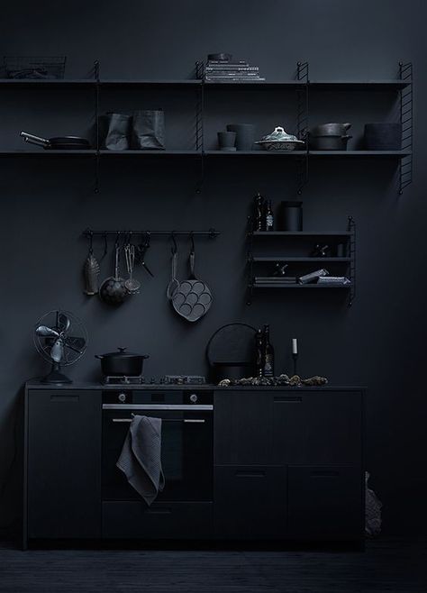 Interior Dapur, Best Kitchen Design, Black Rooms, Black Interior Design, Black Living Room, Black Room, Dark Interiors, Decoration Inspiration, Black Kitchens