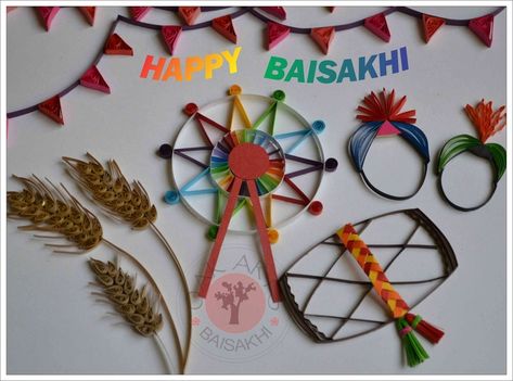 Happy Baisakhi Baisakhi Decoration Ideas, Lohri Craft, Baisakhi Craft, Punjabi Art, Adventure Crafts, Happy Baisakhi, Quilled Cards, School Board Decoration, Creative School Project Ideas