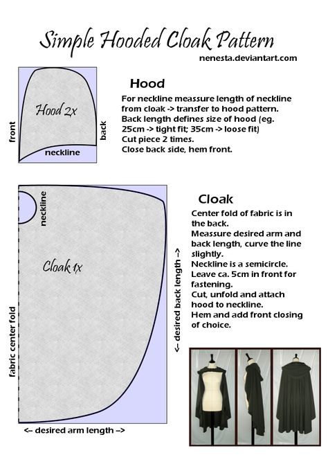 Simple Hooded Cloak Pattern by ~Nenesta on deviantART A super easy half-circle cloak that's not really a circle. Hooded Cloak Pattern, Cloak Pattern, Costume Carnaval, Tauriel, Cosplay Tutorial, Hooded Cloak, Cosplay Diy, Cosplay Tips, Barbie Diy