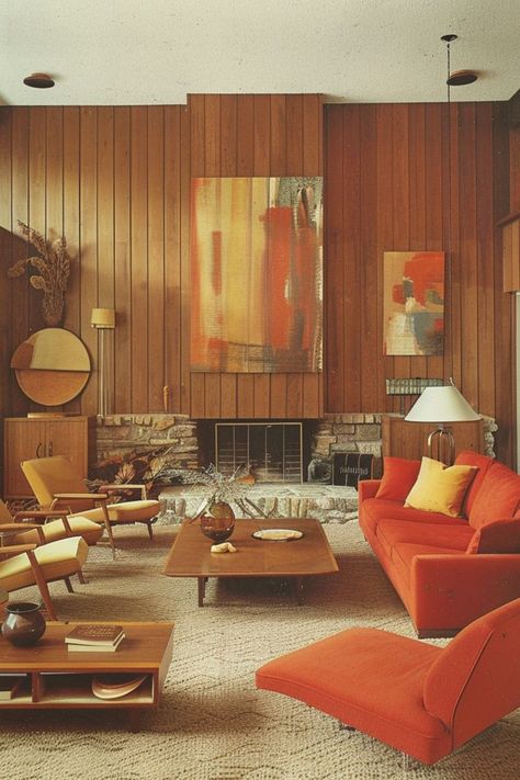 Transform Your Home with Mid-Century Modern Interiors 🛋️✨ Embrace the timeless appeal of mid-century modern design. Use sleek furniture, organic shapes, and retro accents to create a stylish and sophisticated space. 🌿🏡 #MidCenturyModern #HomeDecor #InteriorDesign #ModernInspo 70s Interior Design Retro, Farmhouse Gray Kitchen, 1970s Furniture, Retro Homes, 70s Interior Design, Stone Feature Wall, Farmhouse Gray, Open Living Room Design, Retro Living Room