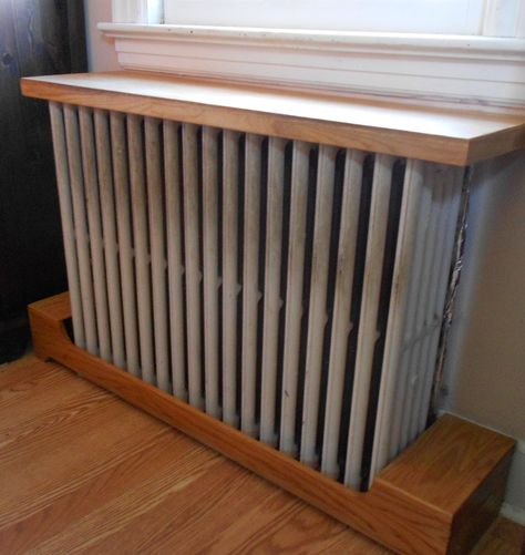 Radiator cover. Trying to floor under old immovable cast iron radiators? Afraid to disturb them? Do your best, then hide the rest. Make a bottom and top cover. Radiator Covers, Cast Iron Radiators, Radiator Cover, Do Your Best, House Stuff, Console Table, Cast Iron, Home Appliances, Dining Room