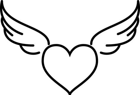 Winged Heart Tattoo, Wing Heart Tattoo, Heart With Angel Wings Tattoo, Heart With Wings Drawing, Heart Wings Tattoo, Bf Tattoos, Tattoo Line Drawing, Wings Outline, Hearts With Wings