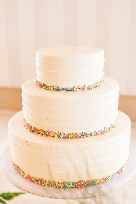 Simple Tiered Cake Birthday, Funfetti Wedding Cake Beautiful, Sprinkle Wedding Cakes, Susie Cakes, Sprinkles Cake, Tiered Cakes Birthday, Striped Cake, Two Tier Cake, Carnival Wedding