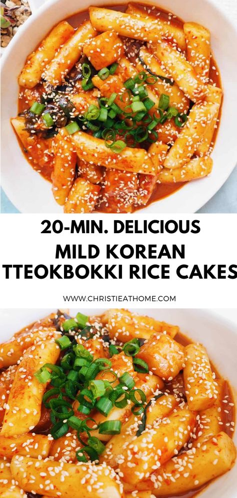 korean food, rice cakes, korean rice cakes, tteokbokki, spicy sauce Tteok Recipe Ideas, Non Spicy Rice Cake Recipes, Ttekbokkie Recipe, Teboki Recipe, Mild Korean Recipes, Rice Cake Sticks Recipe, Tteokbokki Rice Cakes Recipe, Mild Tteokbokki Recipe, Mild Tteokbokki