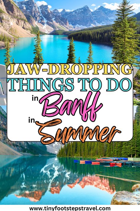 A collection of the most magical things to do in Banff in summer. Here you will find gondola rides, boat cruises, and more experiences worth having in the area. Things To Do In Banff Summer, Banff In Summer, Banff Summer, Moraine Lake Lodge, Things To Do In Banff, Johnston Canyon, Glacier Lake, Yoho National Park, Banff Alberta