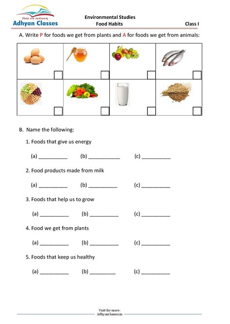 Food Habits Worksheets for Grade I Evs Worksheet For Class 1 Food We Eat, Evs Worksheet For Class 2 Food, Food We Eat Worksheet For Grade 1, Evs Worksheet For Class 1 Food, Food Worksheets For Grade 1, Evs Worksheet, Worksheet For Class 2, Food Lessons, Color Worksheets For Preschool