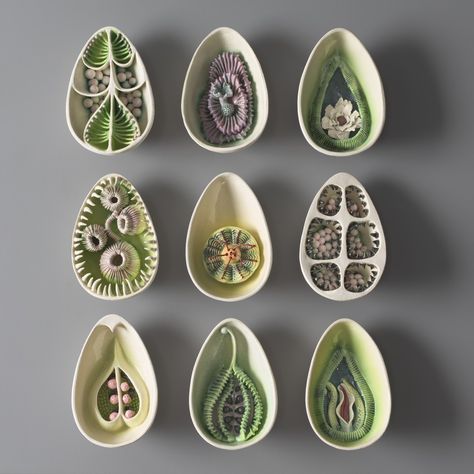 Seed Pods Art, Paper Mache Light, Flowers Sculpture, Ceramic Stamps, Polymer Clay Sculpting, Relief Tiles, Rough Hewn Wood, Clay Lesson, Victorian Crafts