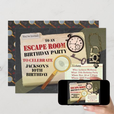 Escape Room Invitation, Escape Room Birthday Party, Spy Birthday Party, Spy Birthday Parties, Spy Girl, Diy Birthday Invitations, Girl Birthday Party Invitations, 24th Birthday, 10th Birthday Parties