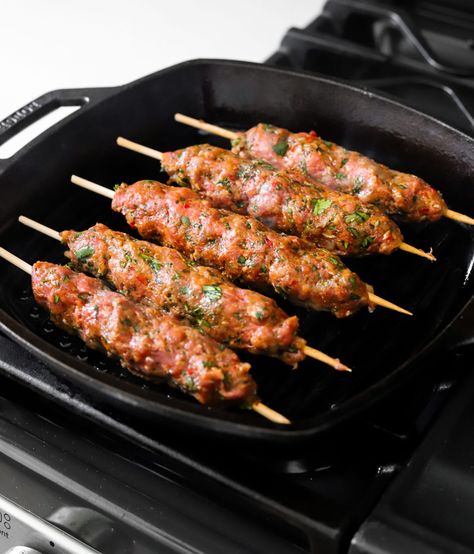 Moroccan Kefta Kabobs - Moribyan Kefta Recipe, Kefta Kabob, Moroccan Kefta, Moroccan Spice Blend, Kabob Skewers, Moroccan Spices, Middle Eastern Cuisine, Ground Lamb, Eastern Cuisine