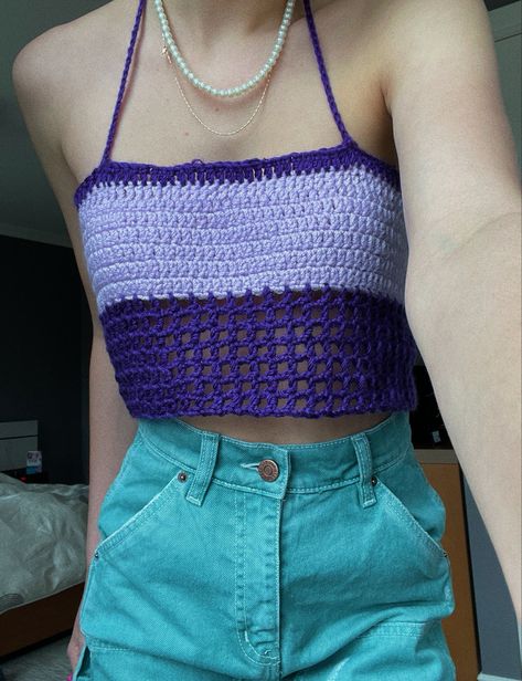 purple colorful crochet top Lilac Crochet Top, Colorful Crochet Top, Purple Crochet Top, Grandma Era, Basic Art Techniques, Crafts To Do When Your Bored, Basic Art, Purple Crochet, Crocheting Ideas