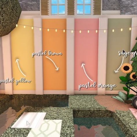 #roblox #robloxbuild #bloxbug #robloxgame Cute Bloxburg Houses Colors, Bloxburg Color Schemes Pastel, Bloxburg Pastel Color Scheme, Aesthetic Color Palettes Bloxburg, Blox Burg Color Scheme, Bloxburg House Pastel, Bloxburg Floor Color Schemes, Bloxburg Color Pallete Aesthetic, Aesthetic Bloxburg Color Schemes