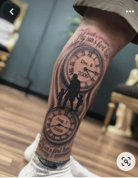 Baby Tattoo For Dads, Family Sleeve Tattoo, Time Piece Tattoo, Focus On Positive, Compass Tattoos, Family Tattoos For Men, Tattoo Design For Hand, Lion Tattoo Sleeves