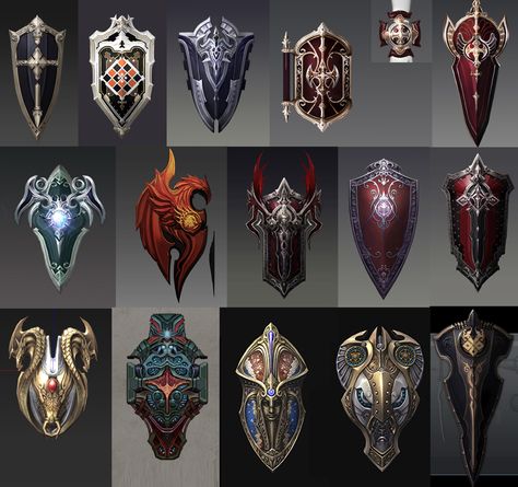 shields aion Cool Shield Designs, Shield Design Concept, Shield Concept Art, Fantasy Shield, Shields Design, Escudo Viking, Shield Designs, Arm Armor, Shield Design