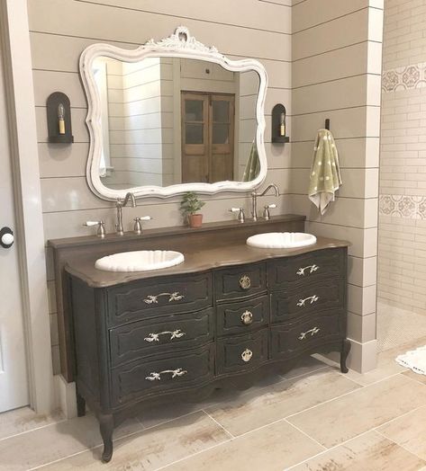 Dresser Sink Vanity, Dresser Sink, Attic Bathroom Ideas, Dresser Vanity Bathroom, Bathroom Vanity Double Sink, Clawfoot Tubs, Time For Myself, Freestanding Tubs, Vintage Tub