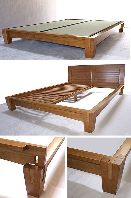 The Yamaguchi Platform Bed Frame in Honey Oak - This Japanese style platform bed is constructed with interlocking frames that requires no brackets or screws for easy assembly. Reka Bentuk Bilik Tidur, Low Platform Bed, Platform Bed Designs, Solid Wood Bed Frame, Bed Platform, Desain Furnitur Modern, Hemma Diy, Diy Bed Frame, Wood Bed Frame