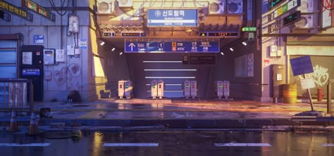 ArtStation - a lonely subway station, JI JIJI Subway Background, Korean Subway, Japanese Neighborhood, Scifi City, Bg Design, Art Advice, Aesthetic Korean, Subway Station, Landscape Concept