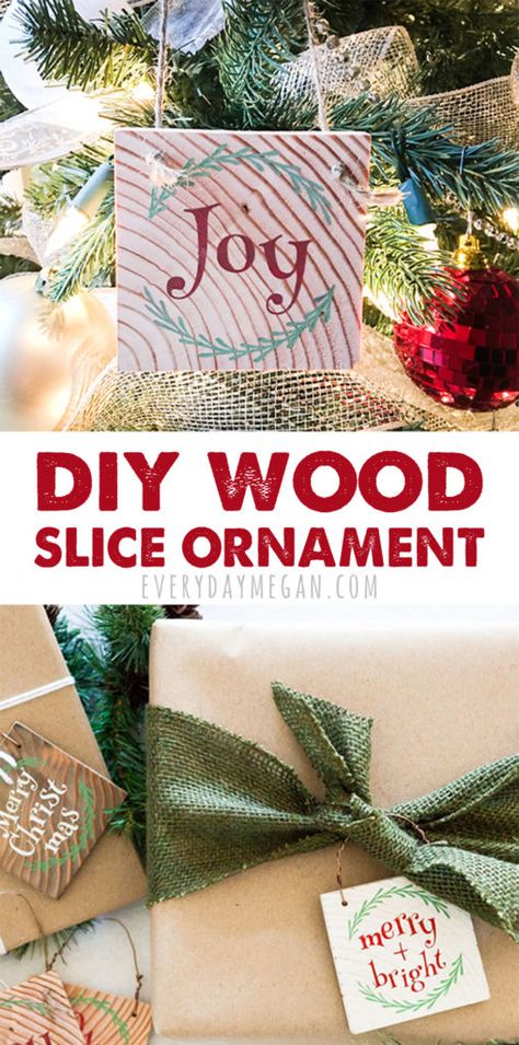 How to make a stenciled wood slice Christmas ornament. #woodornaments #handmadegifts #diychristmasdecor #christmascrafts Stencil Wood, Wood Slice Ornament, Stencil Diy, Wood Slices, Wooden Ornaments, Wood Ornaments, Unique Diy, Christmas Crafts Diy, Diy Christmas Ornaments