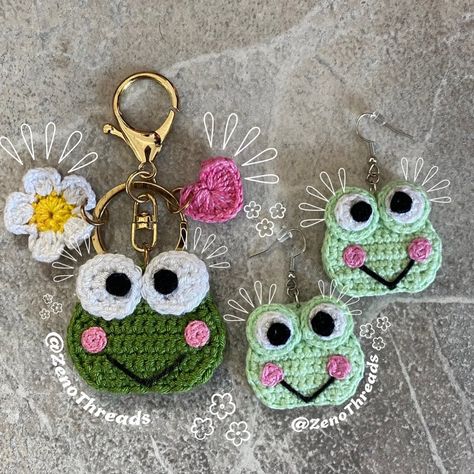 ♥ Zeno Threads-Est 2020 ♥ (@zenothreads) • Instagram photos and videos Frog Earrings, Frog Crochet, Crochet Keychain, Mass Production, Not Allowed, Crochet Accessories, Crochet Gifts, Crochet Tutorial, Easy Crochet