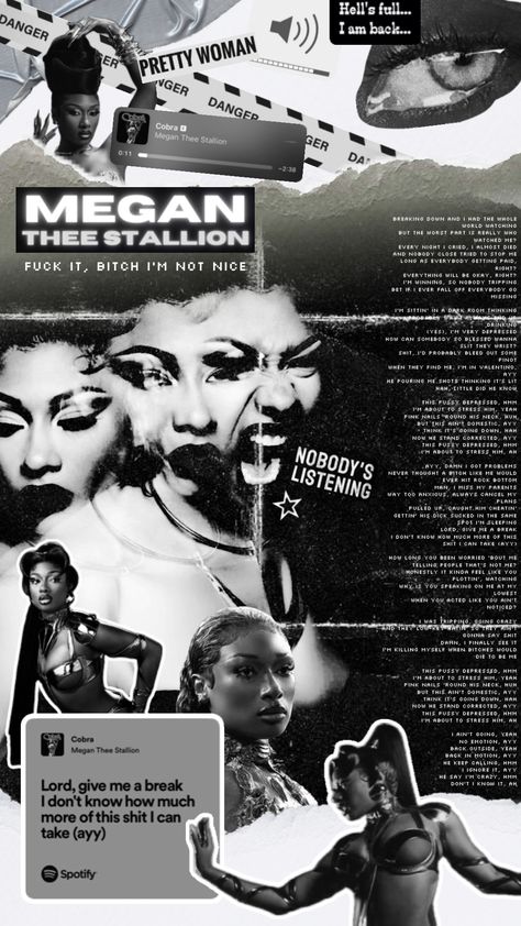 Time for the new Meg era. #cobra #mts #megantheestallion #monochrome #bw #blackandwhite #lyrics #notnice #traumazine #black #white #blackaesthetic #monochromeaesthetic Alcohol Bottle Crafts, Monochrome Aesthetic, Instagram Baddie, Black Goddess, Megan Thee Stallion, Black Art Painting, Female Rappers, Black And White Posters, Black Aesthetic Wallpaper