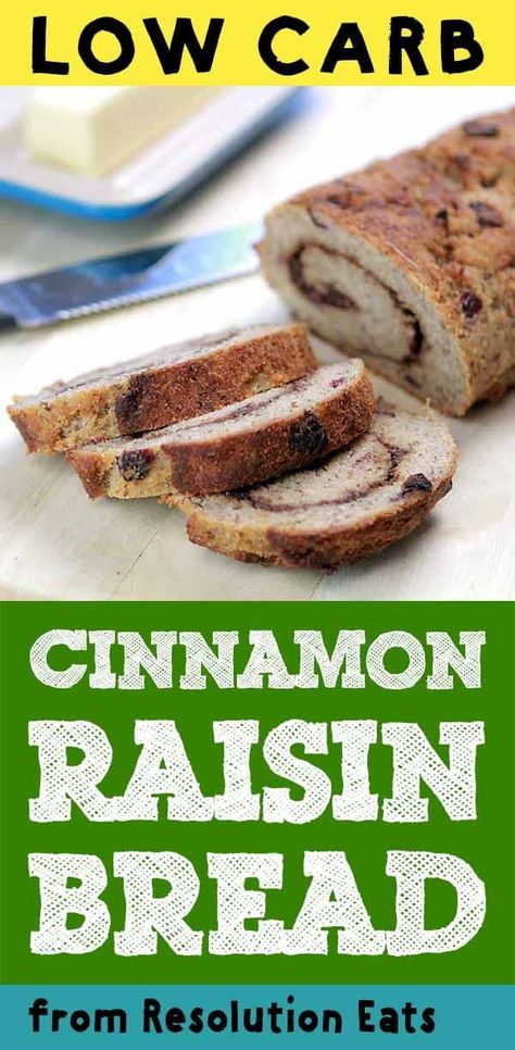 This recipe for Low Carb Cinnamon Raisin Bread is a real yeast bread with only 4g net carbs per slice. #resolutioneats #lowcarb #sugarfree Coconut Flour Cake Recipes, Egg And Bread Recipes, Easy Keto Bread Recipe, Diet Bread, Keto Flour, Keto Friendly Bread, Keto Bread Recipe, Coconut Flour Bread, No Bread Diet